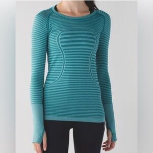 Lululemon Swiftly Tech striped crew Heather Foraged Teal women’s size 4 Athletic